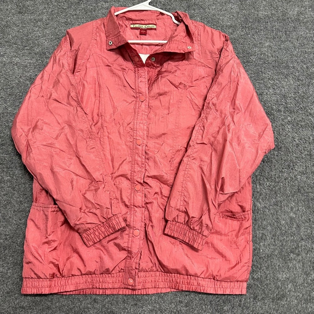 Tudor Court Jacket Womens Size L Pink Nylon Snap Front Lined Windbreaker Coat